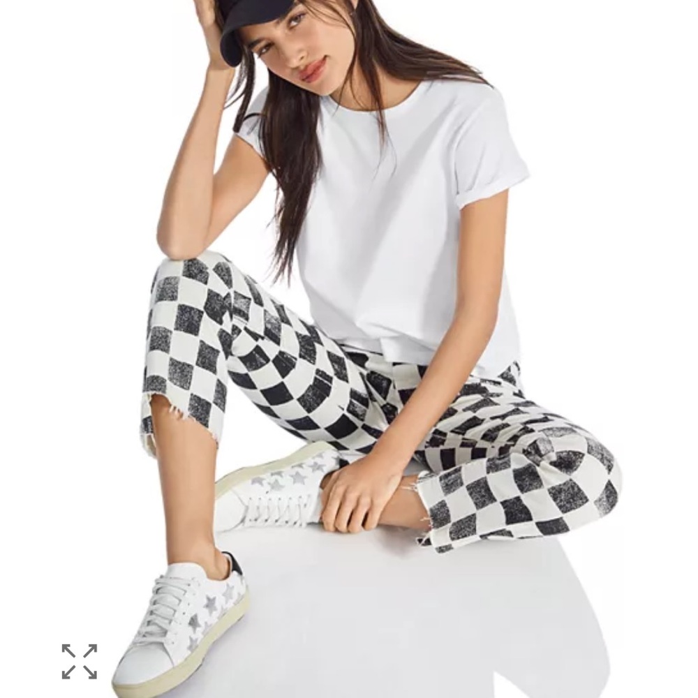 MOTHER Black & White Checkerboard Cropped Jeans - Picture 4 of 16